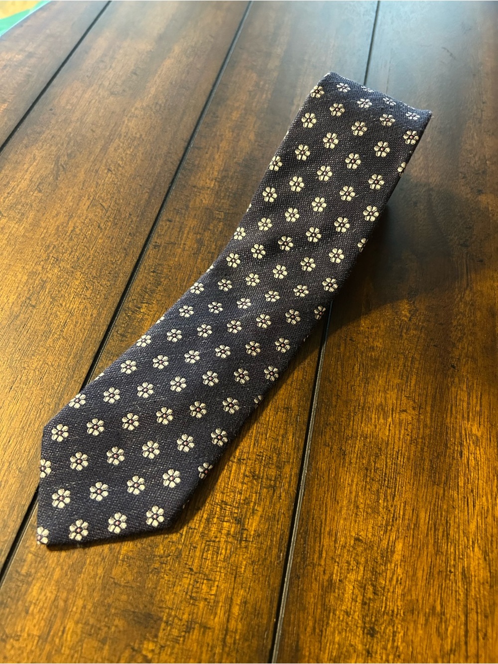 Eton Dark Blue Tie with White Floral Medallions